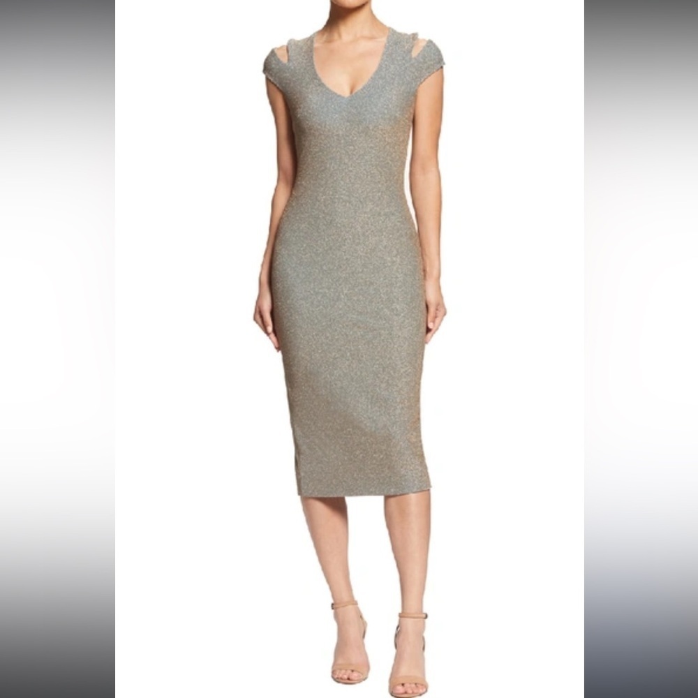 Dress the Population Bryce Slit Sleeve Midi Bodycon Dress in Teal Bronze size S